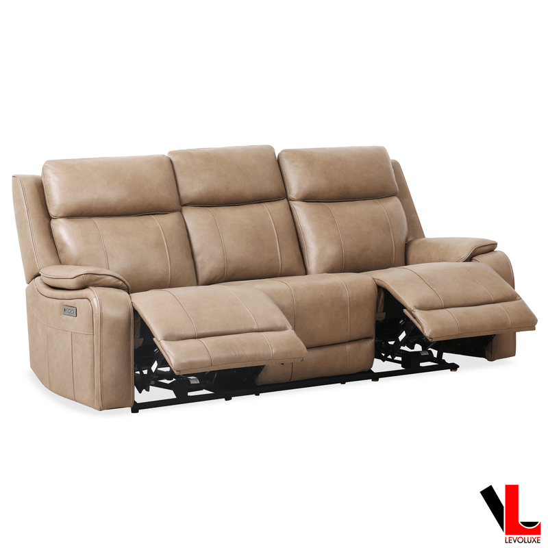 Levoluxe Sofa Taupe Brindle 83.5" Leather Match Power Reclining 3 Seater Sofa - Available in 2 Colours