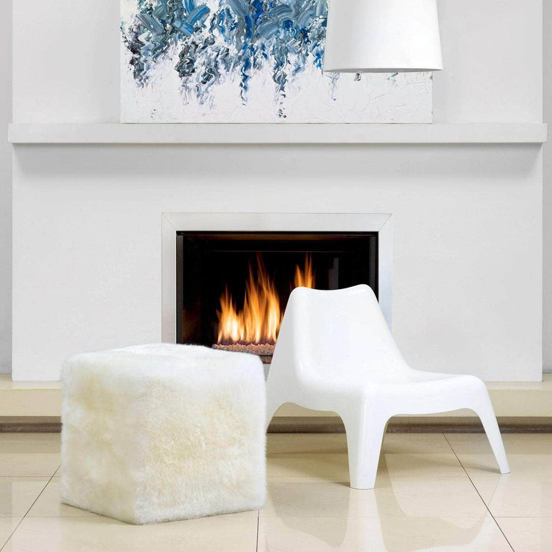 LuxeLoungers Ottoman The Cube Sheepskin Pouf Ottoman in Ivory