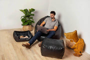 LuxeLoungers Ottoman The Footsie Vegan Leather Bean Bag Ottoman in Black