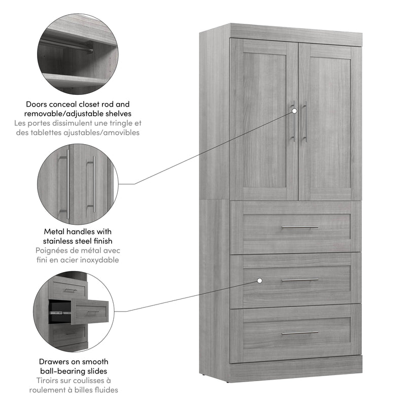 Modubox Armoire Pur 36W Wardrobe with 3 Drawers - Available in 5 Colours