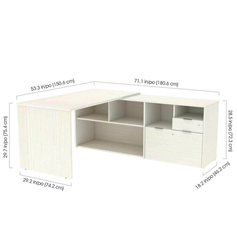 Modubox Desk i3 Plus L-Shaped Desk - Bark Grey & White