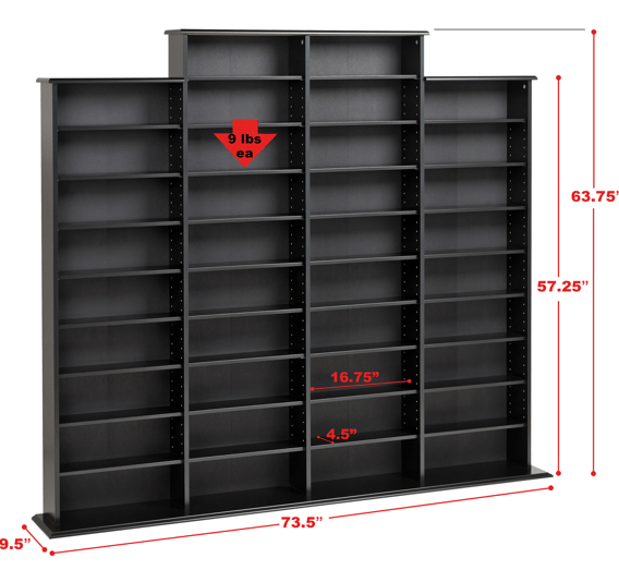Modubox Multimedia Storage Black Quad Width Wall Storage