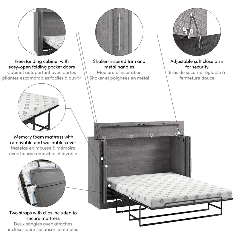 Modubox Murphy Cabinet Bed Pur 69W Full Cabinet Bed with Mattress - Available in 3 Colours