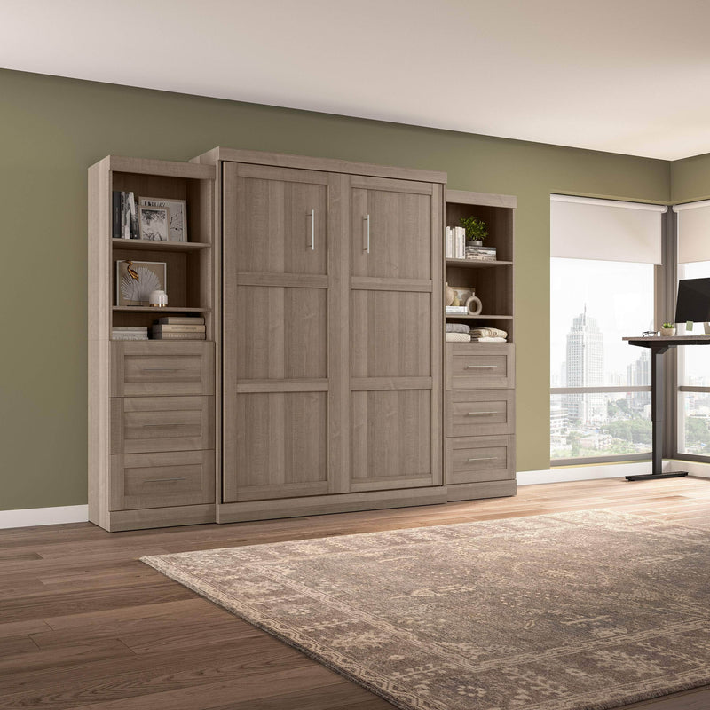 Modubox Murphy Wall Bed Ash Grey Pur 115" Queen Size Murphy Wall Bed with 2 Storage Units - Available in 7 Colours