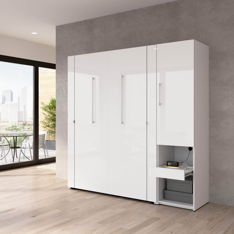 Modubox Murphy Wall Bed Avalon High Gloss Full Murphy Wall Bed and Storage Cabinet with Pull-Out Shelf in High Gloss White