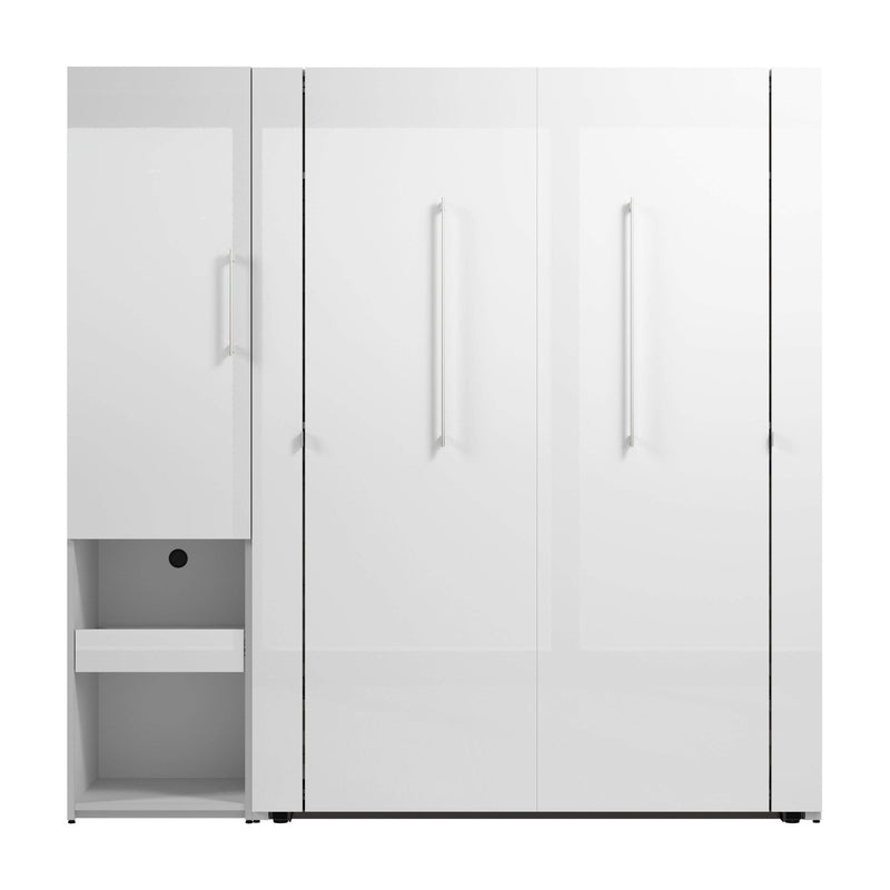 Modubox Murphy Wall Bed Avalon High Gloss Full Murphy Wall Bed and Storage Cabinet with Pull-Out Shelf in High Gloss White