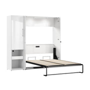 Modubox Murphy Wall Bed Avalon High Gloss Full Murphy Wall Bed and Storage Cabinet with Pull-Out Shelf in High Gloss White