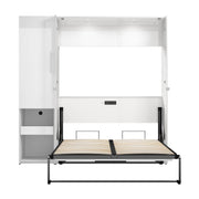 Modubox Murphy Wall Bed Avalon High Gloss Full Murphy Wall Bed and Storage Cabinet with Pull-Out Shelf in High Gloss White