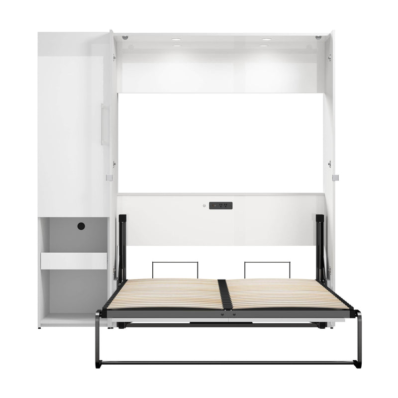 Modubox Murphy Wall Bed Avalon High Gloss Full Murphy Wall Bed and Storage Cabinet with Pull-Out Shelf in High Gloss White