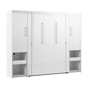 Modubox Murphy Wall Bed Avalon High Gloss Full Murphy Wall Bed and Storage Cabinets with Pull-Out Shelf in High Gloss White