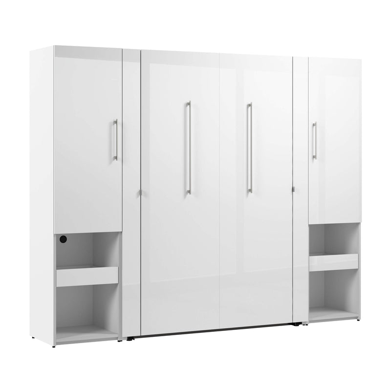 Modubox Murphy Wall Bed Avalon High Gloss Full Murphy Wall Bed and Storage Cabinets with Pull-Out Shelf in High Gloss White