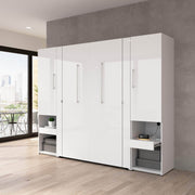 Modubox Murphy Wall Bed Avalon High Gloss Full Murphy Wall Bed and Storage Cabinets with Pull-Out Shelf in High Gloss White