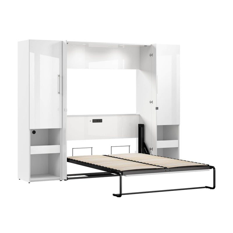 Modubox Murphy Wall Bed Avalon High Gloss Full Murphy Wall Bed and Storage Cabinets with Pull-Out Shelf in High Gloss White