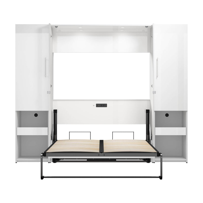 Modubox Murphy Wall Bed Avalon High Gloss Full Murphy Wall Bed and Storage Cabinets with Pull-Out Shelf in High Gloss White