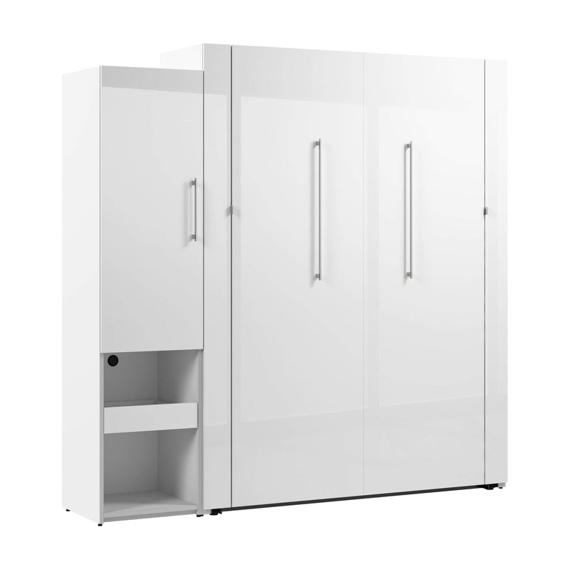 Modubox Murphy Wall Bed Avalon High Gloss Queen Murphy Wall Bed and Storage Cabinet with Pull-Out Shelf in High Gloss White
