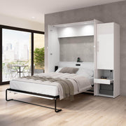Modubox Murphy Wall Bed Avalon High Gloss Queen Murphy Wall Bed and Storage Cabinet with Pull-Out Shelf in High Gloss White