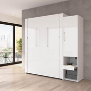 Modubox Murphy Wall Bed Avalon High Gloss Queen Murphy Wall Bed and Storage Cabinet with Pull-Out Shelf in High Gloss White