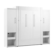 Modubox Murphy Wall Bed Avalon High Gloss Queen Murphy Wall Bed and Storage Cabinets with Pull-Out Shelf in High Gloss White