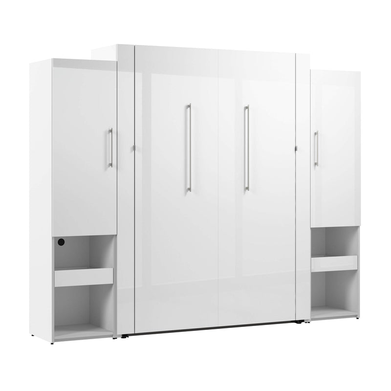Modubox Murphy Wall Bed Avalon High Gloss Queen Murphy Wall Bed and Storage Cabinets with Pull-Out Shelf in High Gloss White