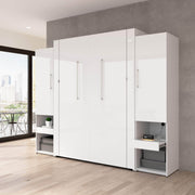 Modubox Murphy Wall Bed Avalon High Gloss Queen Murphy Wall Bed and Storage Cabinets with Pull-Out Shelf in High Gloss White