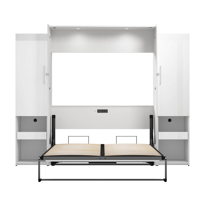 Modubox Murphy Wall Bed Avalon High Gloss Queen Murphy Wall Bed and Storage Cabinets with Pull-Out Shelf in High Gloss White