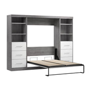 Modubox Murphy Wall Bed Bark Grey & White Nebula Full Murphy Wall Bed and 2 Closet Organizers with Drawers - Available in 3 Colours