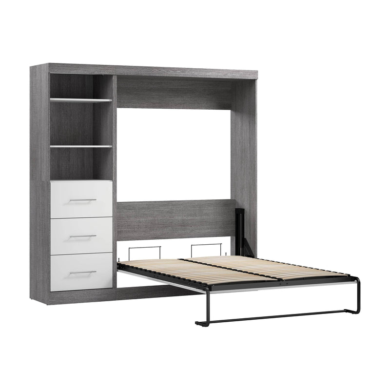 Modubox Murphy Wall Bed Bark Grey & White Nebula Full Murphy Wall Bed and Closet Organizer with Drawers - Available in 3 Colours