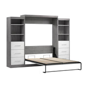Modubox Murphy Wall Bed Bark Grey & White Nebula Queen Murphy Wall Bed and 2 Closet Organizers with Drawers - Available in 3 Colours