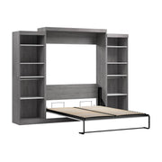 Modubox Murphy Wall Bed Bark Grey & White Nebula Queen Murphy Wall Bed with 2 Closet Organizers - Available in 3 Colours