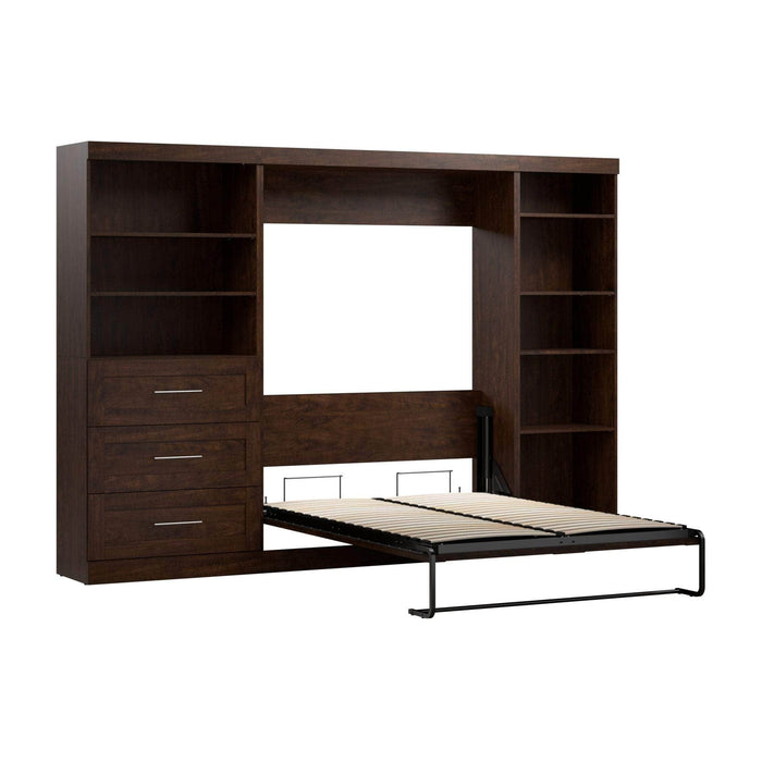Modubox Murphy Wall Bed Chocolate Pur Full Murphy Wall Bed, 1 Storage Unit with Shelves, and 1 Storage Unit with Drawers (120”) - Available in 2 Colours