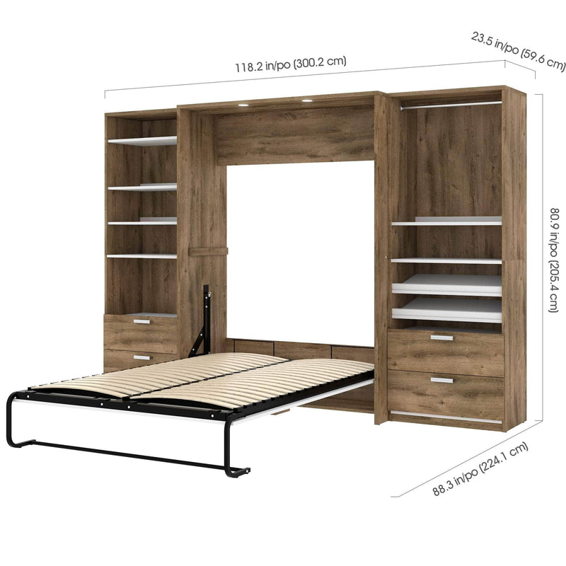Modubox Murphy Wall Bed Cielo Full Murphy Wall Bed with 2 Closet Organizers with Drawers - Available in 2 Colours