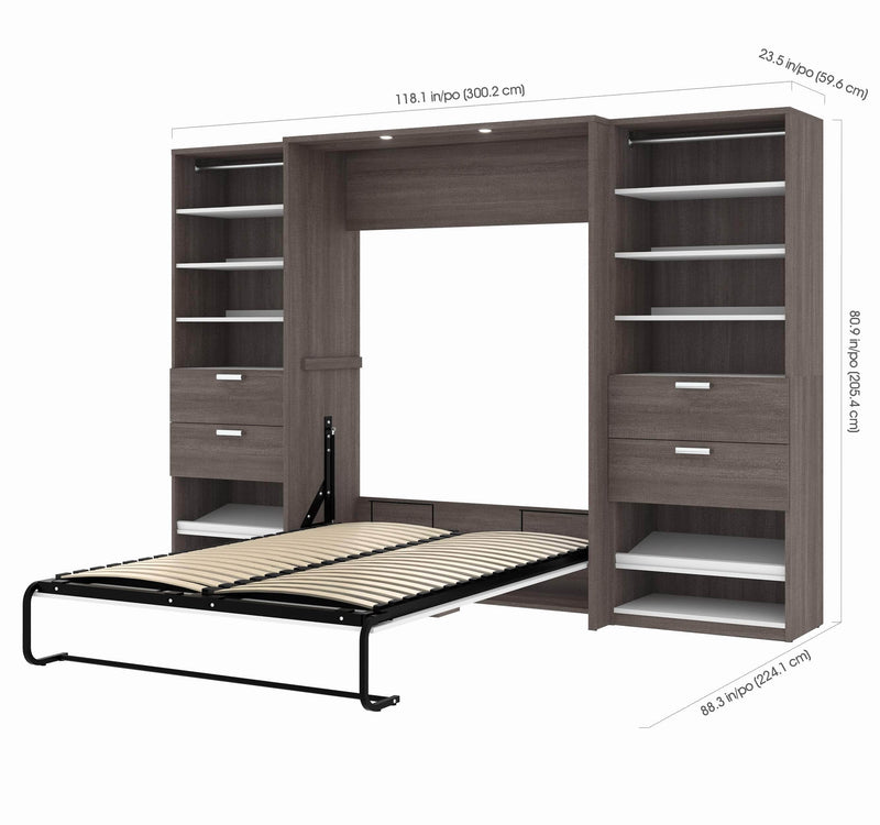 Modubox Murphy Wall Bed Cielo Full Murphy Wall Bed with 2 Closet Organizers with Drawers - Available in 2 Colours