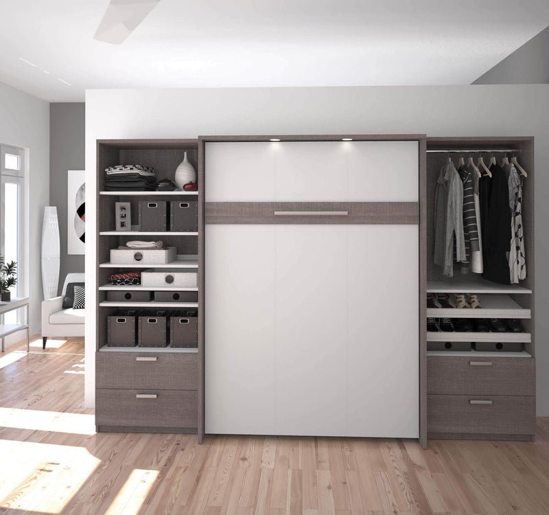 Modubox Murphy Wall Bed Cielo Full Murphy Wall Bed with 2 Closet Organizers with Drawers - Available in 2 Colours