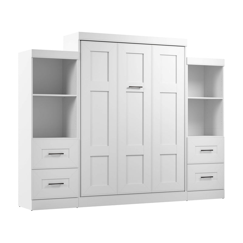 Modubox Murphy Wall Bed Edge 116W Queen Murphy Wall Bed and Closet Organizers with Drawers in White