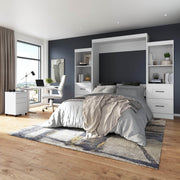 Modubox Murphy Wall Bed Edge 116W Queen Murphy Wall Bed and Closet Organizers with Drawers in White
