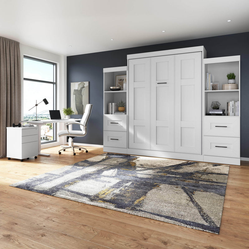 Modubox Murphy Wall Bed Edge 116W Queen Murphy Wall Bed and Closet Organizers with Drawers in White