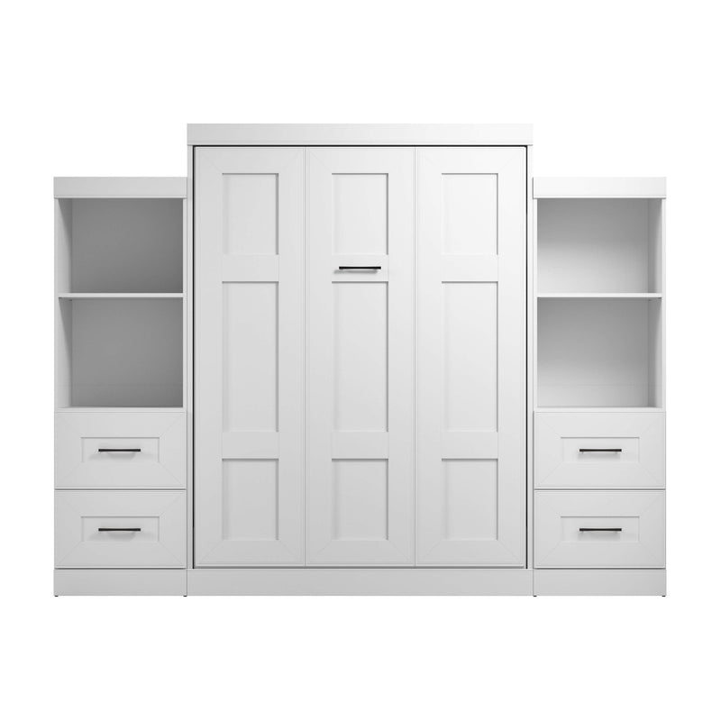 Modubox Murphy Wall Bed Edge 116W Queen Murphy Wall Bed and Closet Organizers with Drawers in White