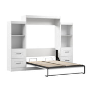 Modubox Murphy Wall Bed Edge 116W Queen Murphy Wall Bed and Closet Organizers with Drawers in White