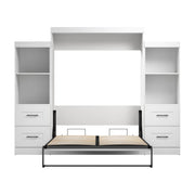 Modubox Murphy Wall Bed Edge 116W Queen Murphy Wall Bed and Closet Organizers with Drawers in White