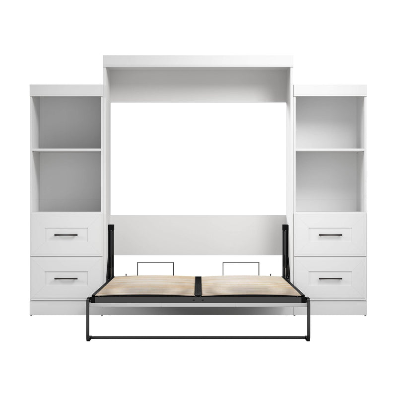 Modubox Murphy Wall Bed Edge 116W Queen Murphy Wall Bed and Closet Organizers with Drawers in White