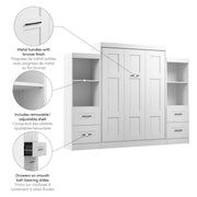 Modubox Murphy Wall Bed Edge 116W Queen Murphy Wall Bed and Closet Organizers with Drawers in White