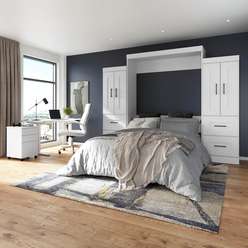 Modubox Murphy Wall Bed Edge 116W Queen Murphy Wall Bed and Wardrobes in White