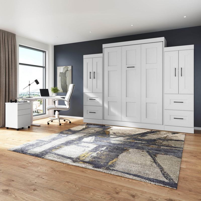 Modubox Murphy Wall Bed Edge 116W Queen Murphy Wall Bed and Wardrobes in White