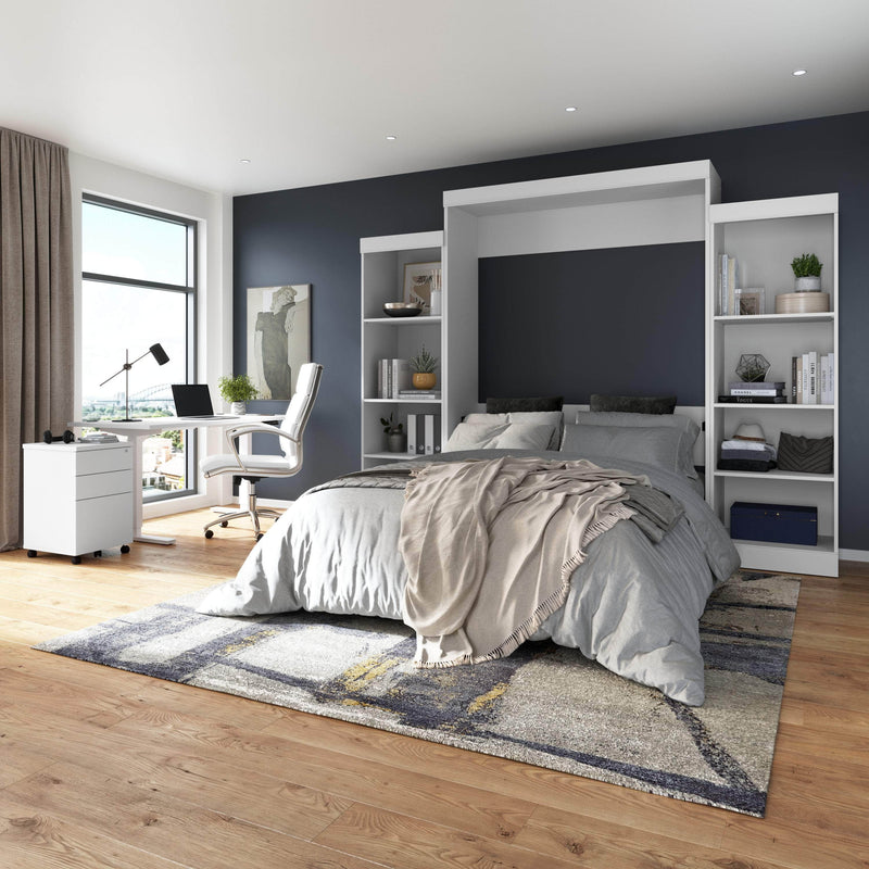 Modubox Murphy Wall Bed Edge 116W Queen Murphy Wall Bed with Closet Organizers in White