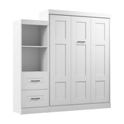 Modubox Murphy Wall Bed Edge 91W Queen Murphy Wall Bed and Closet Organizer with Drawers in White