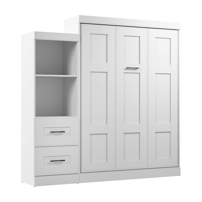 Modubox Murphy Wall Bed Edge 91W Queen Murphy Wall Bed and Closet Organizer with Drawers in White