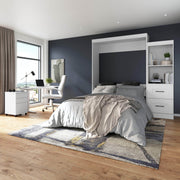 Modubox Murphy Wall Bed Edge 91W Queen Murphy Wall Bed and Closet Organizer with Drawers in White
