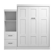 Modubox Murphy Wall Bed Edge 91W Queen Murphy Wall Bed and Closet Organizer with Drawers in White