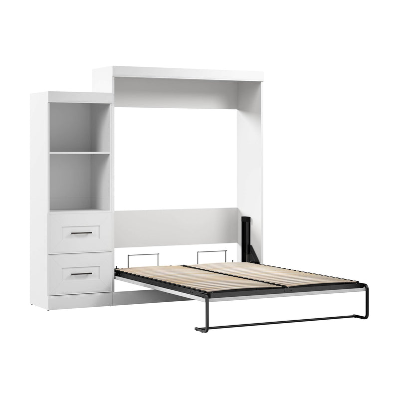 Modubox Murphy Wall Bed Edge 91W Queen Murphy Wall Bed and Closet Organizer with Drawers in White
