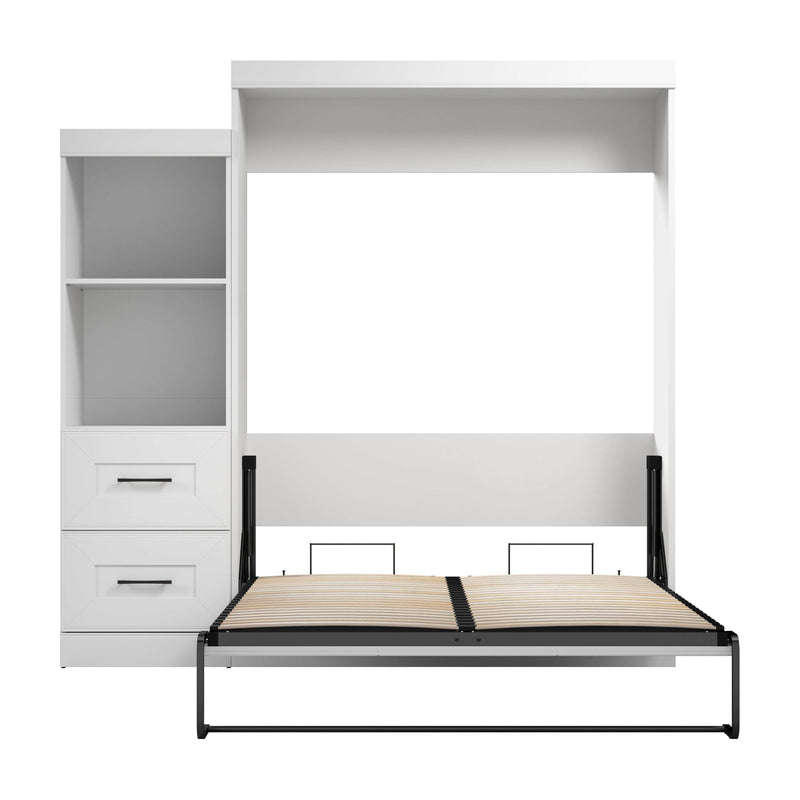 Modubox Murphy Wall Bed Edge 91W Queen Murphy Wall Bed and Closet Organizer with Drawers in White